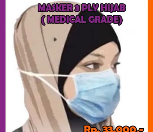 Masker 3 ply hijab biasa biru grade medical