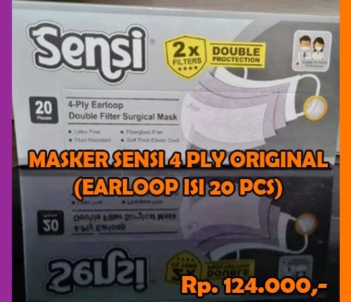 Masker Sensi Premium Original 4 Ply 4ply Earloop Double Filter 1 Box Isi 20
