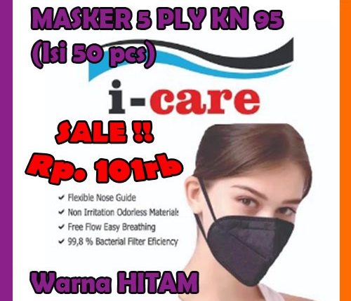 Masker 5Ply KN95 Isi 50 Warna Hitam Merk i-Care