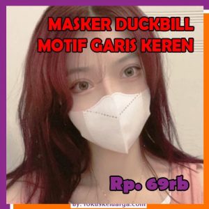 Masker 3 ply 3ply duckbill motif garis setara 5 ply 5ply i-care warna putih isi 50